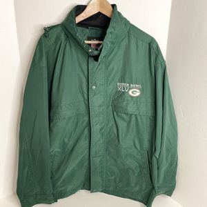 Vintage Green Bay Packers Jacket, Medium, Green, Super Bowl XLV, Hooded Full Zip